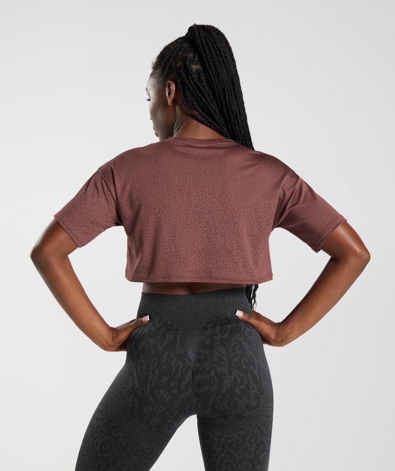 Women's Gymshark Adapt Animal Seamless Cropped Tops Brown | NZ 4SVPQU